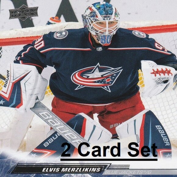 Elvis Merzlikins Columbus Blue Jackets NHL Hockey Card Collection - 2 Card Set - Picture 1 of 3